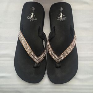 Corkys Black and Tan Beaded Sandals